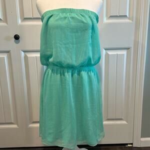 Express Large Mint Green Chiffon Strapless Mini-Dress